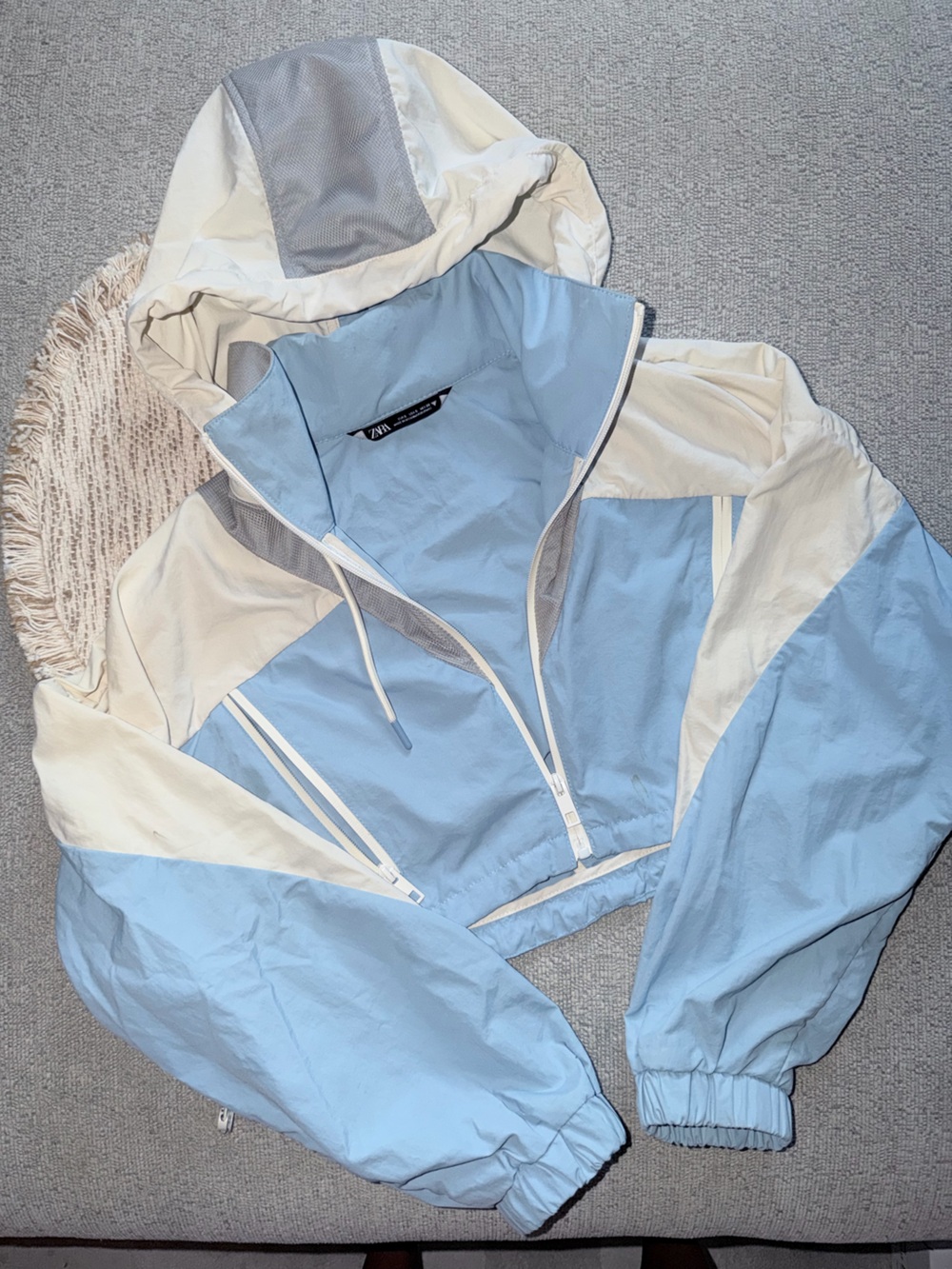 Zara Light Blue and Cream Colorblock Jacket